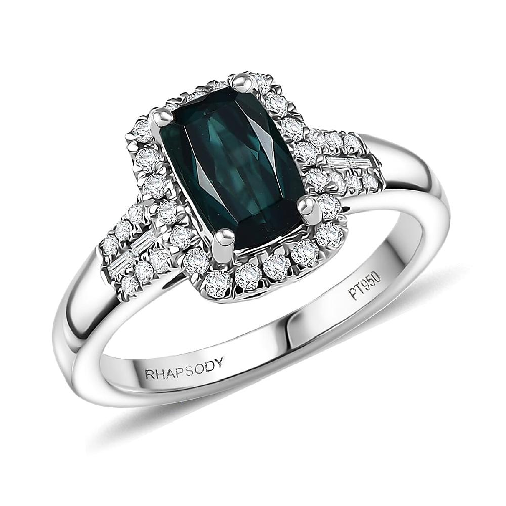 Certified Rhapsody AAAA Monte Belo Indicolite Diamond Ring in 950 Platinum 1.65 ctw