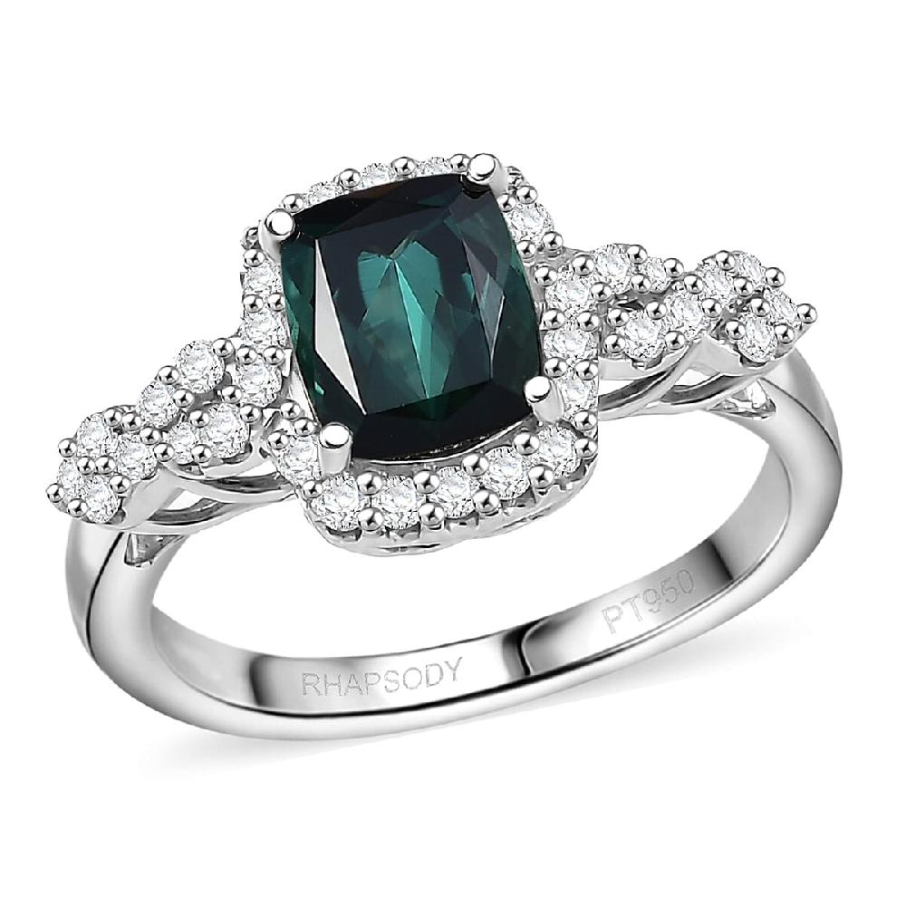 Certified Rhapsody AAAA Monte Belo Indicolite Diamond Ring in 950 Platinum 2.01 ctw