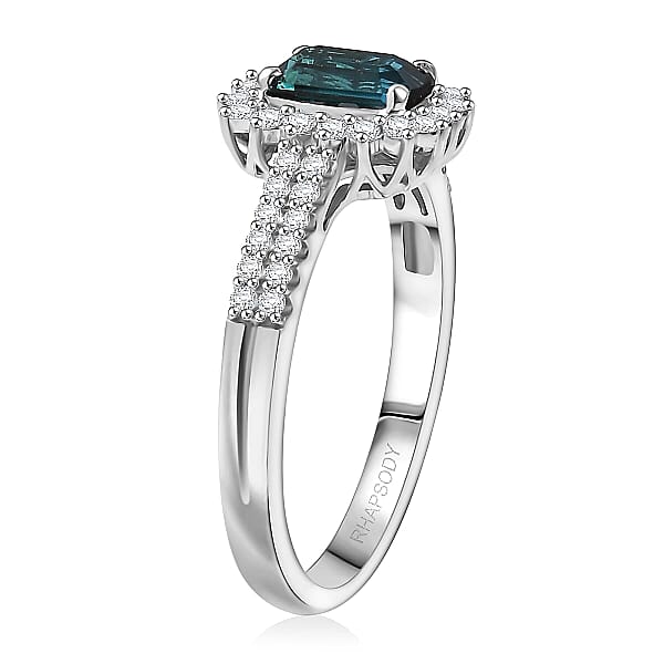 Certified Rhapsody AAAA Monte Belo Indicolite Diamond Ring In 950 Platinum 1.55 Ctw