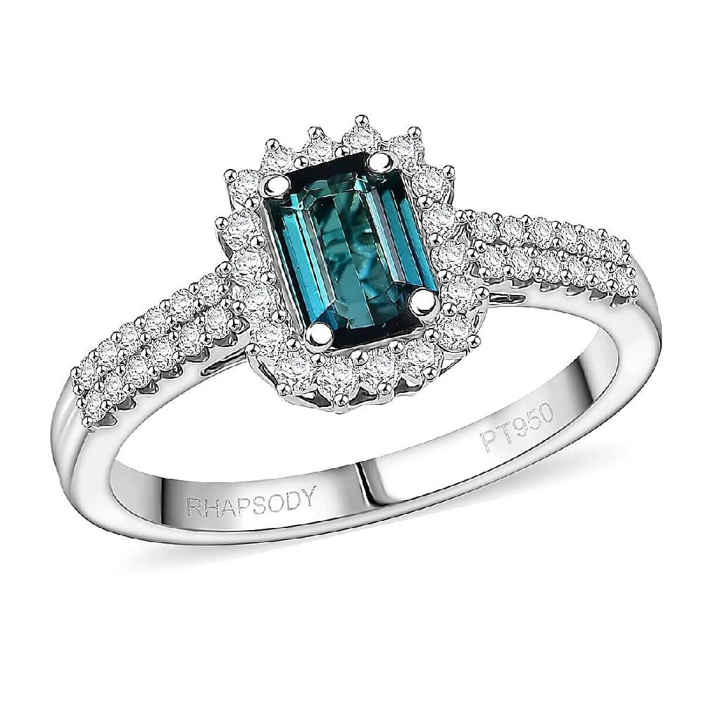 Certified Rhapsody AAAA Monte Belo Indicolite Diamond Ring in 950 Platinum 1.55 ctw