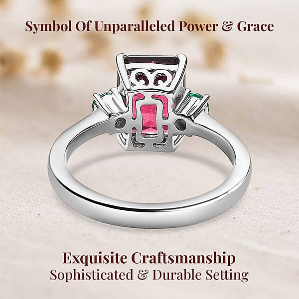 Certified Rhapsody AAAA Ouro Fino Rubellite AAAA Boyaca Colombian Emerald Ring In 950 Platinum 2.50 Ctw