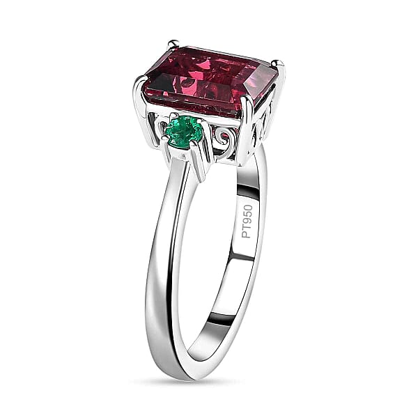 Certified Rhapsody AAAA Ouro Fino Rubellite AAAA Boyaca Colombian Emerald Ring In 950 Platinum 2.50 Ctw