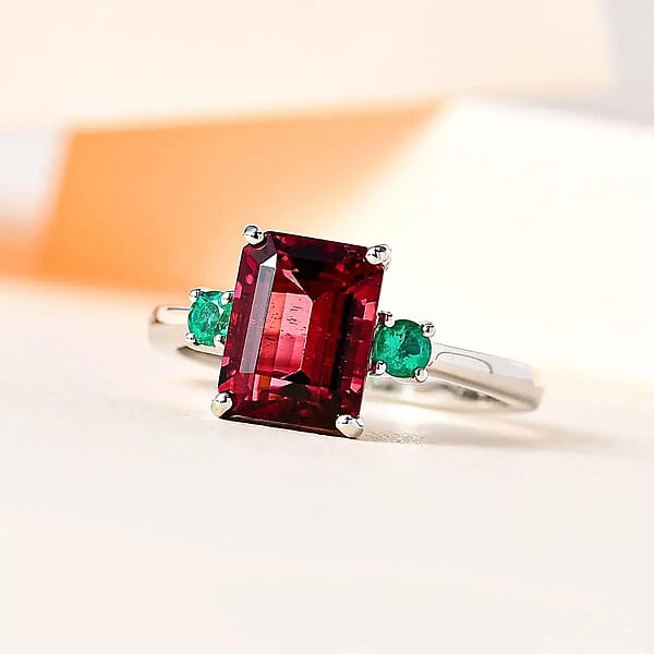 Certified Rhapsody AAAA Ouro Fino Rubellite AAAA Boyaca Colombian Emerald Ring In 950 Platinum 2.50 Ctw