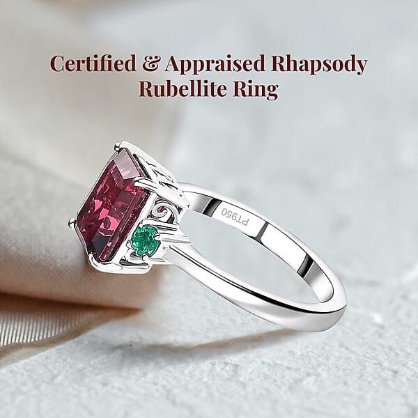 Certified Rhapsody AAAA Ouro Fino Rubellite AAAA Boyaca Colombian Emerald Ring In 950 Platinum 2.50 Ctw