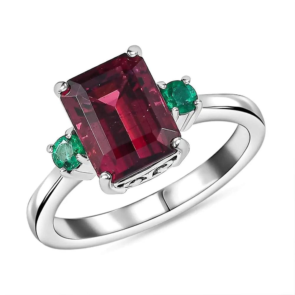 Certified Rhapsody AAAA Ouro Fino Rubellite AAAA Boyaca Colombian Emerald Ring in 950 Platinum 2.50 ctw