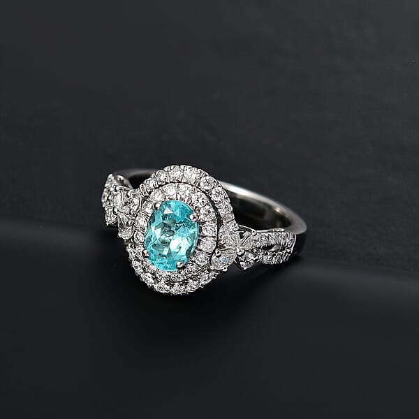 Certified Rhapsody AAAA Paraiba Tourmaline Diamond Ring In 950 Platinum 2.00 Ctw With Free Paraiba Book