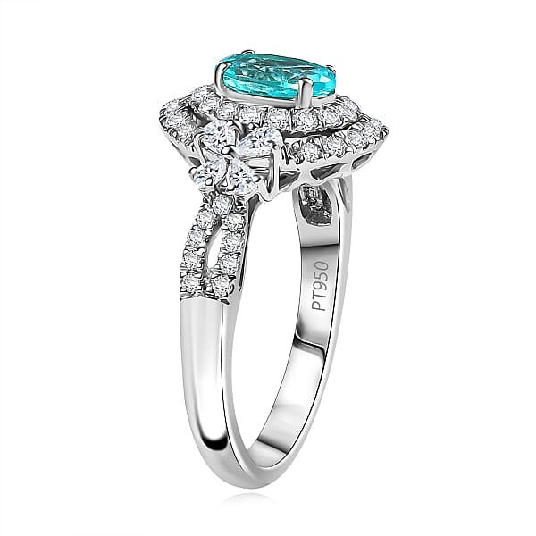 Certified Rhapsody AAAA Paraiba Tourmaline Diamond Ring In 950 Platinum 2.00 Ctw With Free Paraiba Book