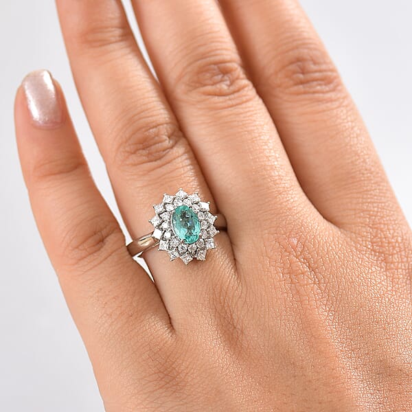 Certified Rhapsody AAAA Paraiba Tourmaline Diamond Ring In 950 Platinum 2.00 Ctw With Free Paraiba Book