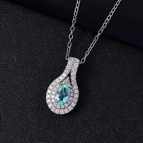 Certified Rhapsody AAAA Paraiba Tourmaline Diamond Pendant Necklace In 950 Platinum 1.15 Ctw (20 Inches) With Free Paraiba Book