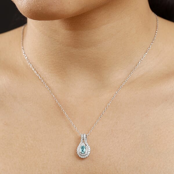 Certified Rhapsody AAAA Paraiba Tourmaline Diamond Pendant Necklace In 950 Platinum 1.15 Ctw (20 Inches) With Free Paraiba Book