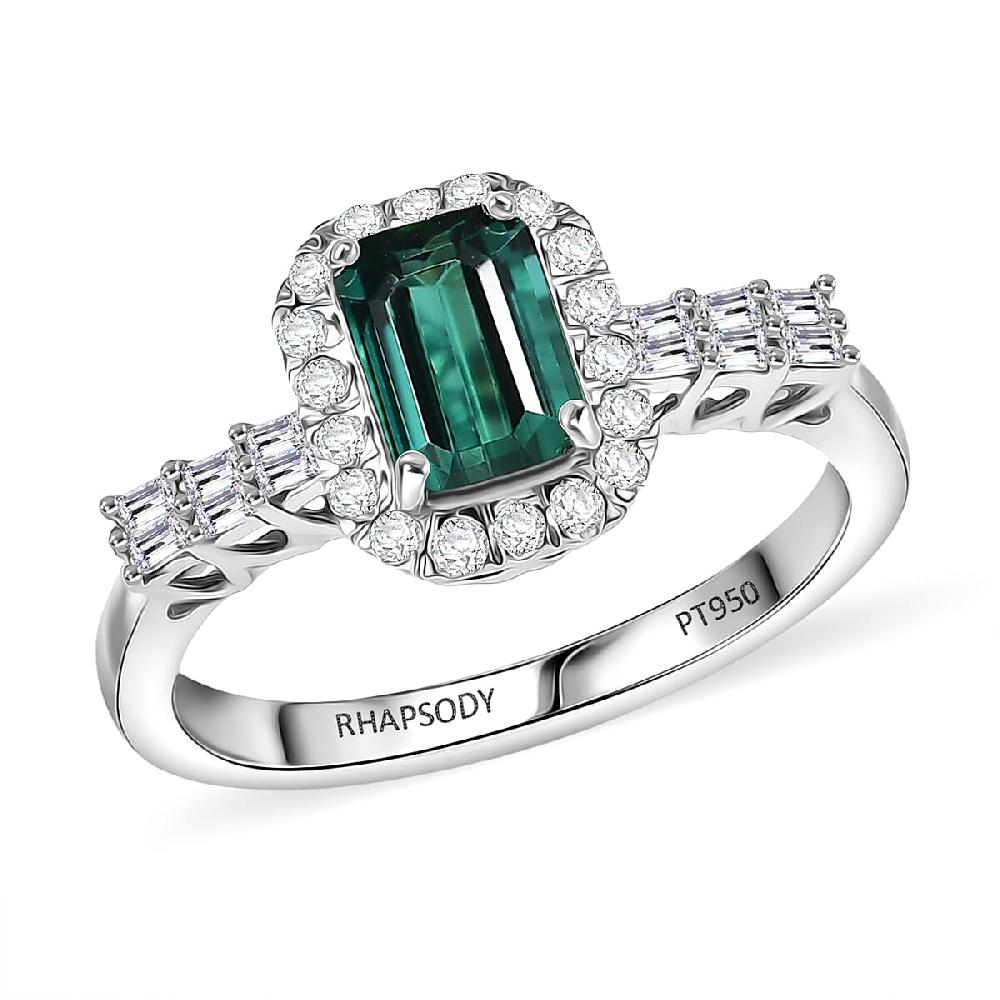 Certified Rhapsody AAAA Pirineu Lagoon Tourmaline Diamond Ring in 950 Platinum 1.45 ctw