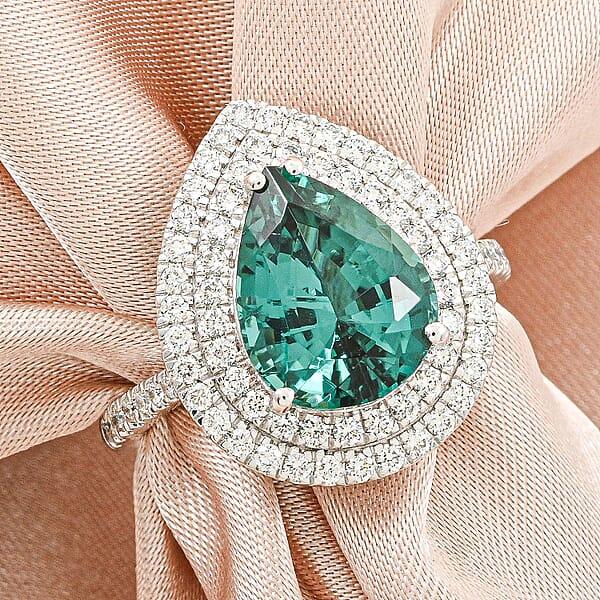 Certified Rhapsody AAAA Pirineu Lagoon Tourmaline Diamond Ring In 950 Platinum 4.35 Ctw