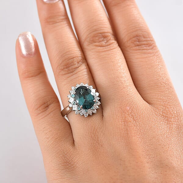 Certified Rhapsody AAAA Pirineu Lagoon Tourmaline Paraiba Tourmaline And Diamond Ring In 950 Platinum 6.10 Ctw
