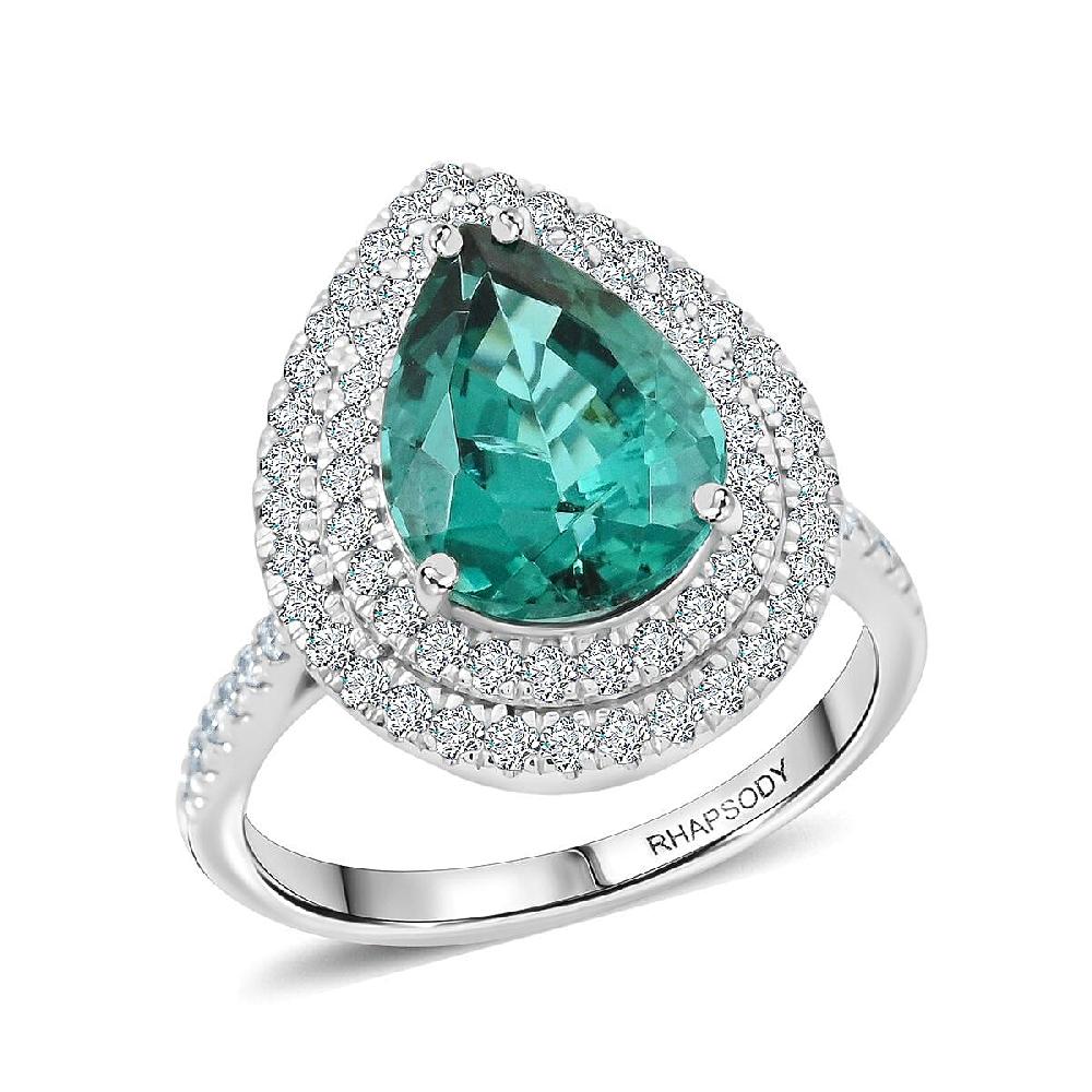 Certified Rhapsody AAAA Pirineu Lagoon Tourmaline Diamond Ring in 950 Platinum 4.35 ctw