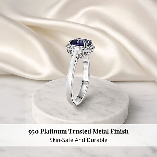 Certified Rhapsody AAAA Tanzanite Diamond Asscher Cut Ring In 950 Platinum 2.00 Ctw