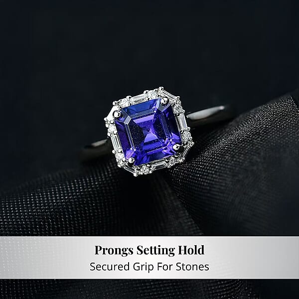 Certified Rhapsody AAAA Tanzanite Diamond Asscher Cut Ring In 950 Platinum 2.00 Ctw