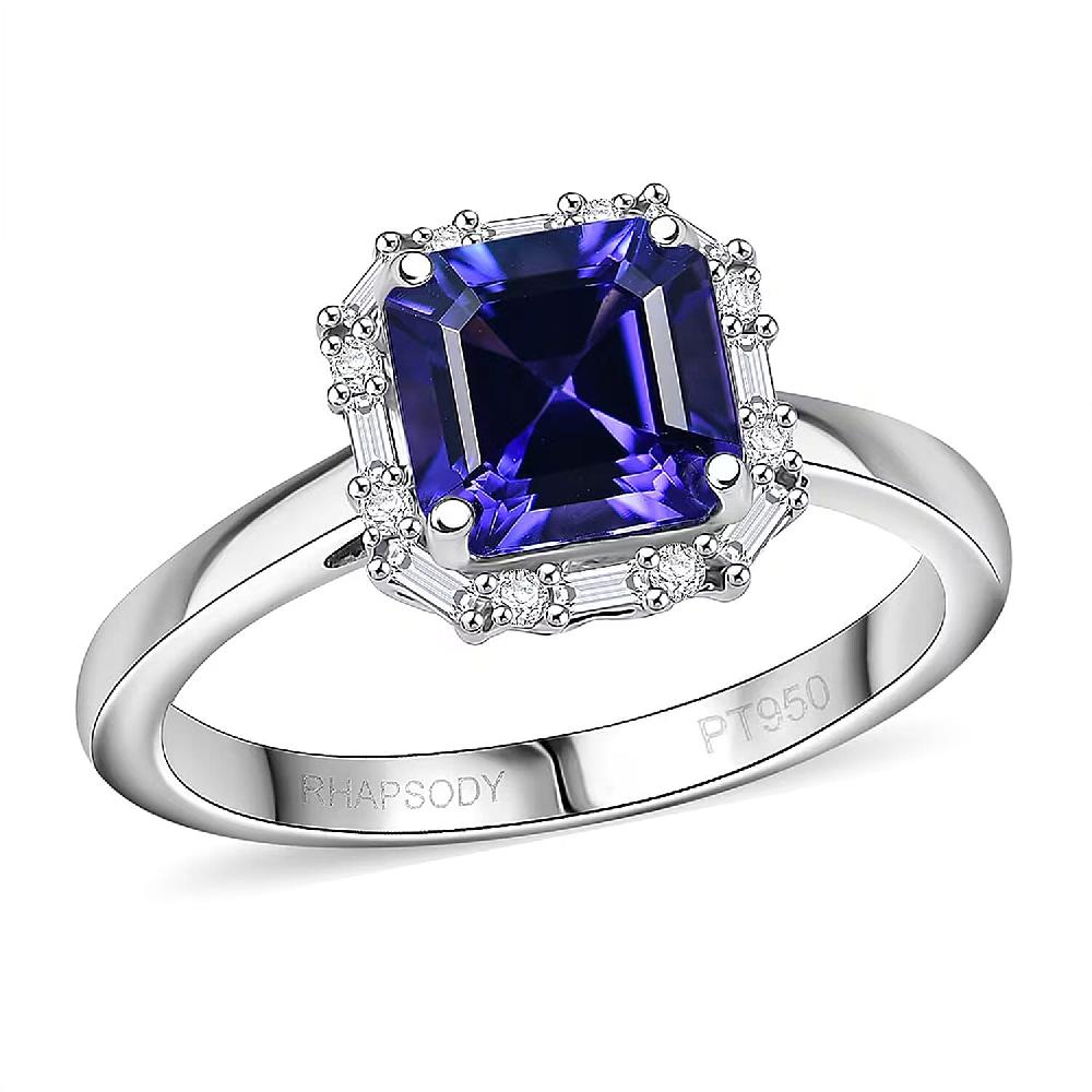 Certified Rhapsody AAAA Tanzanite Diamond Asscher Cut Ring in 950 Platinum 2.00 ctw