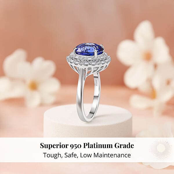 Certified Rhapsody AAAA Tanzanite Diamond Double Halo Ring In 950 Platinum 6.59 Ctw