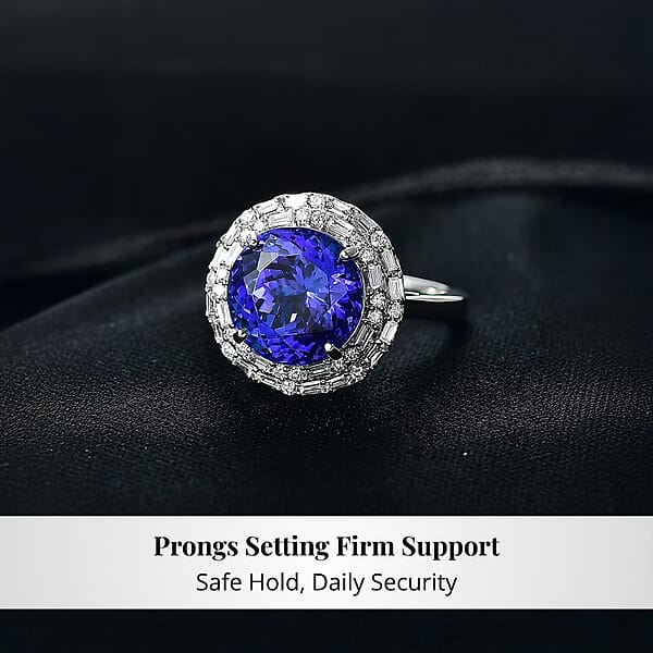 Certified Rhapsody AAAA Tanzanite Diamond Double Halo Ring In 950 Platinum 6.59 Ctw