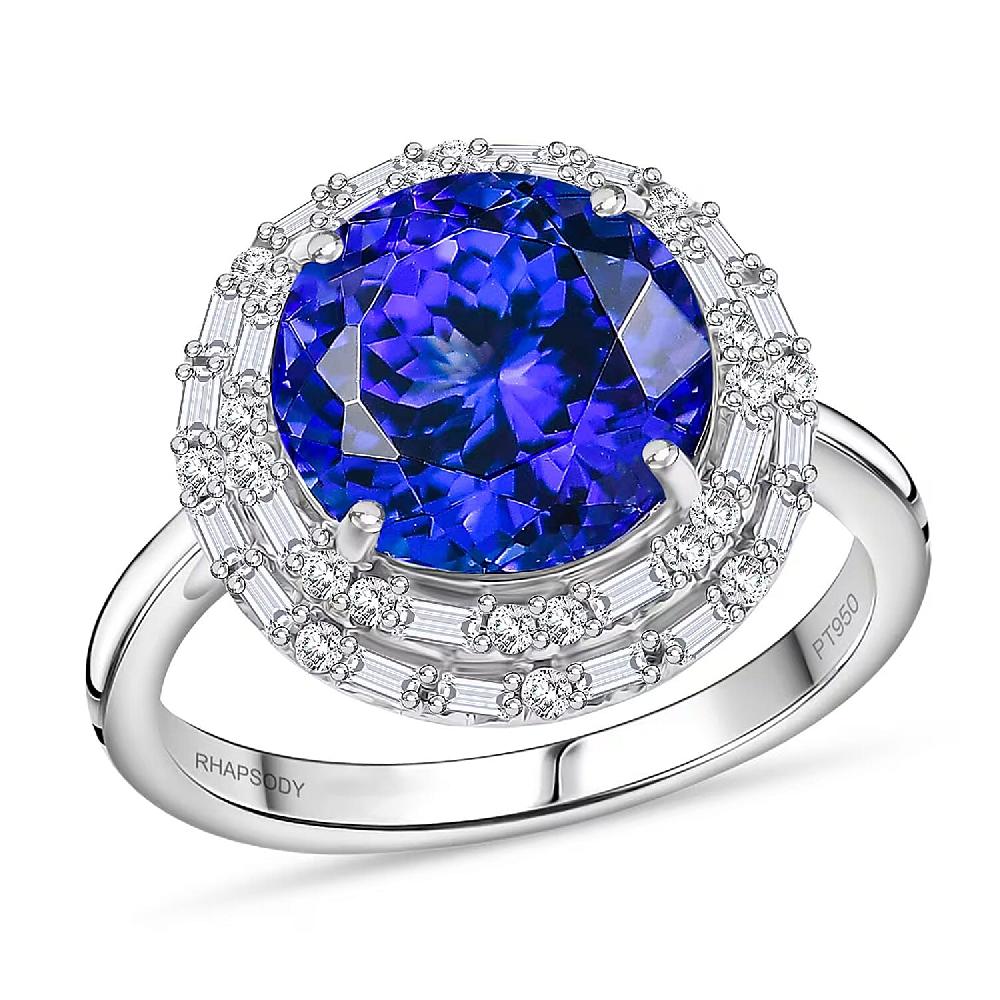 Certified Rhapsody AAAA Tanzanite Diamond Double Halo Ring in 950 Platinum 6.59 ctw