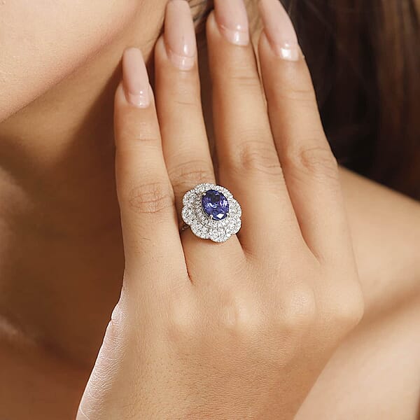 Certified Rhapsody AAAA Tanzanite Diamond Floral Ring In 950 Platinum 3.96 Ctw