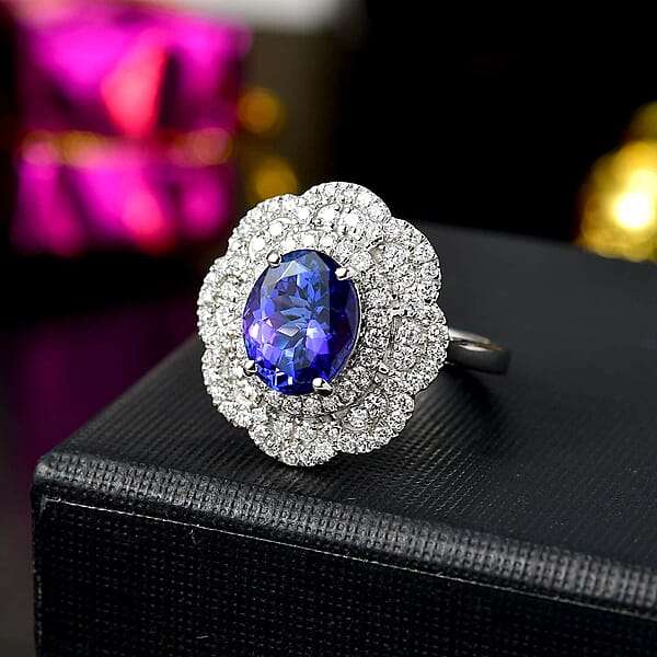 Certified Rhapsody AAAA Tanzanite Diamond Floral Ring In 950 Platinum 3.96 Ctw