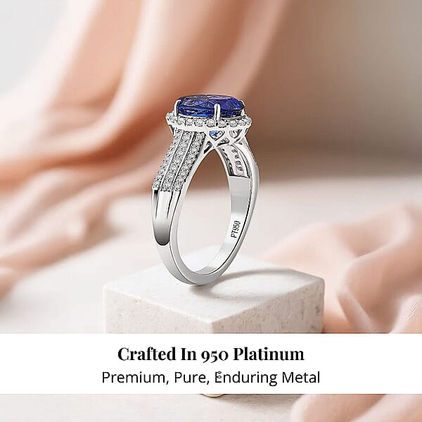 Certified Rhapsody AAAA Tanzanite Diamond Ring In 950 Platinum 4.10 Ctw