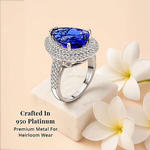Certified Rhapsody AAAA Tanzanite Diamond Ring In 950 Platinum 9.40 Ctw