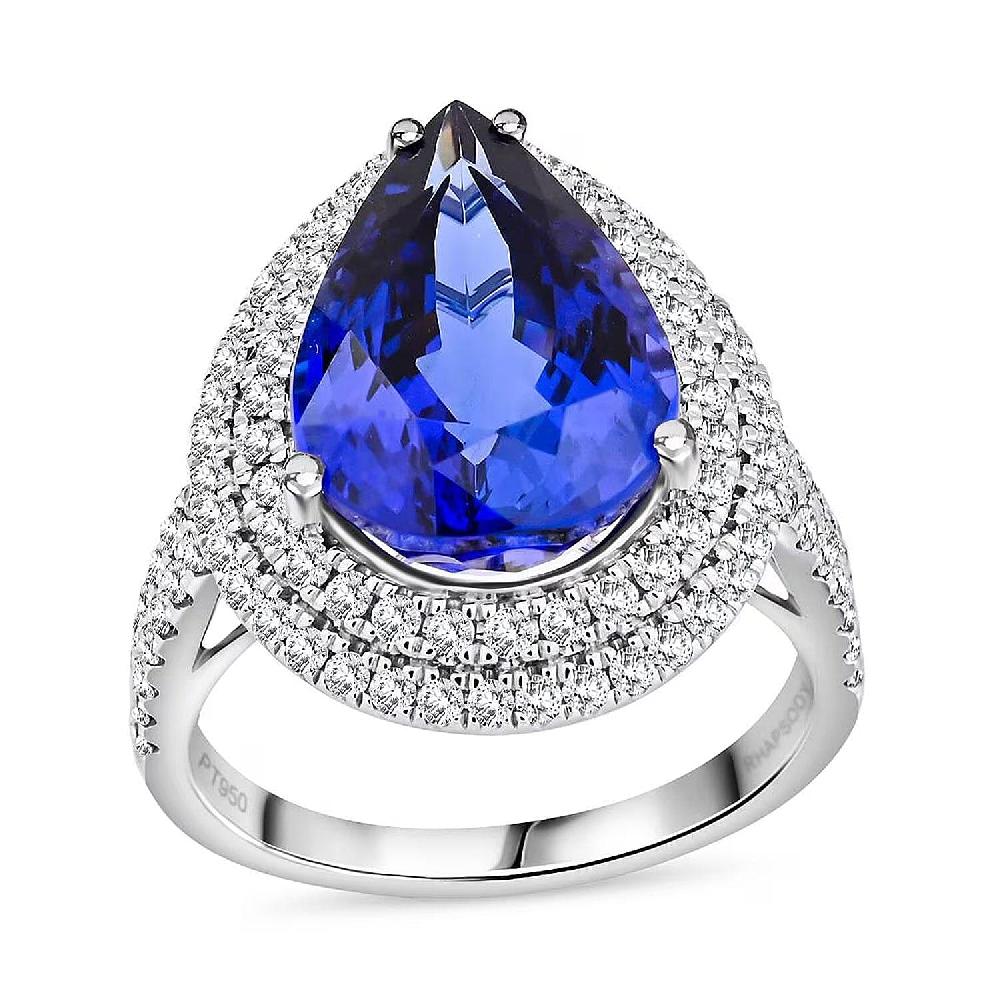 Certified Rhapsody AAAA Tanzanite Diamond Ring in 950 Platinum 9.40 ctw