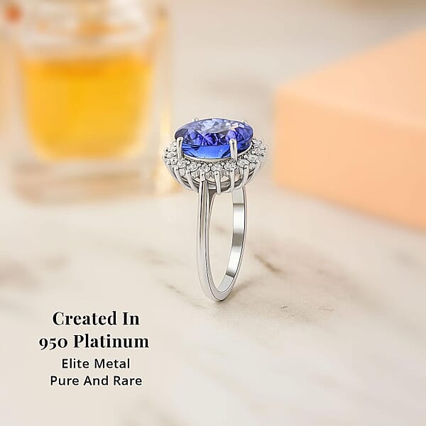 Certified Rhapsody AAAA Tanzanite Diamond Ring In 950 Platinum 4.50 Ctw