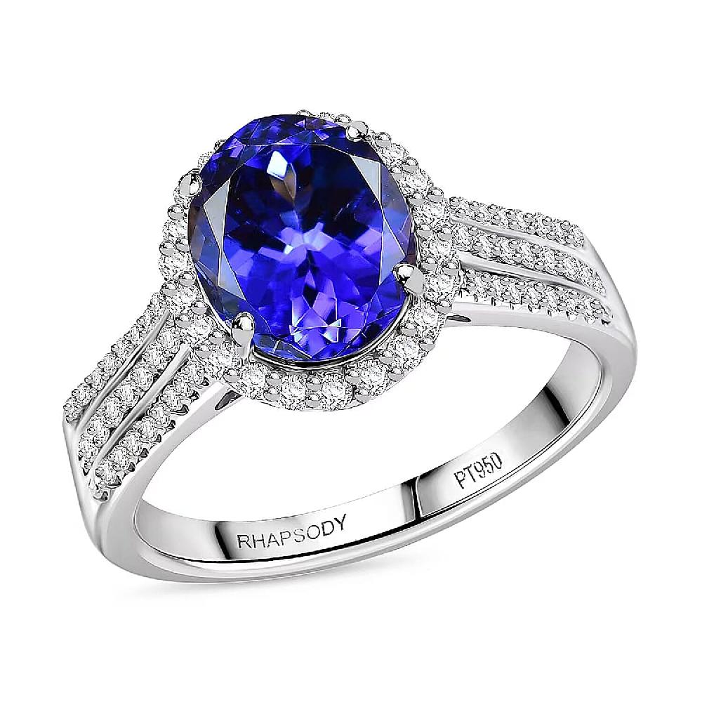 Certified Rhapsody AAAA Tanzanite Diamond Ring in 950 Platinum 4.10 ctw