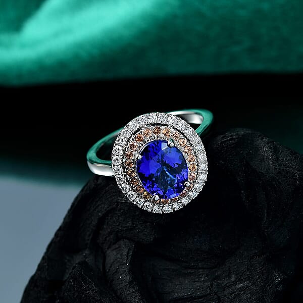 Certified Rhapsody AAAA Tanzanite Padparadscha Sapphire Diamond Ring In 950 Platinum 3.00 Ctw