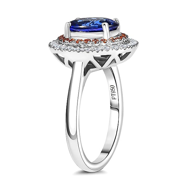 Certified Rhapsody AAAA Tanzanite Padparadscha Sapphire Diamond Ring In 950 Platinum 3.00 Ctw
