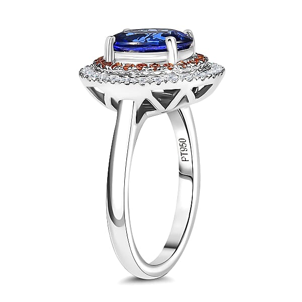 Certified Rhapsody AAAA Tanzanite Padparadscha Sapphire Diamond Ring In 950 Platinum 3.00 Ctw