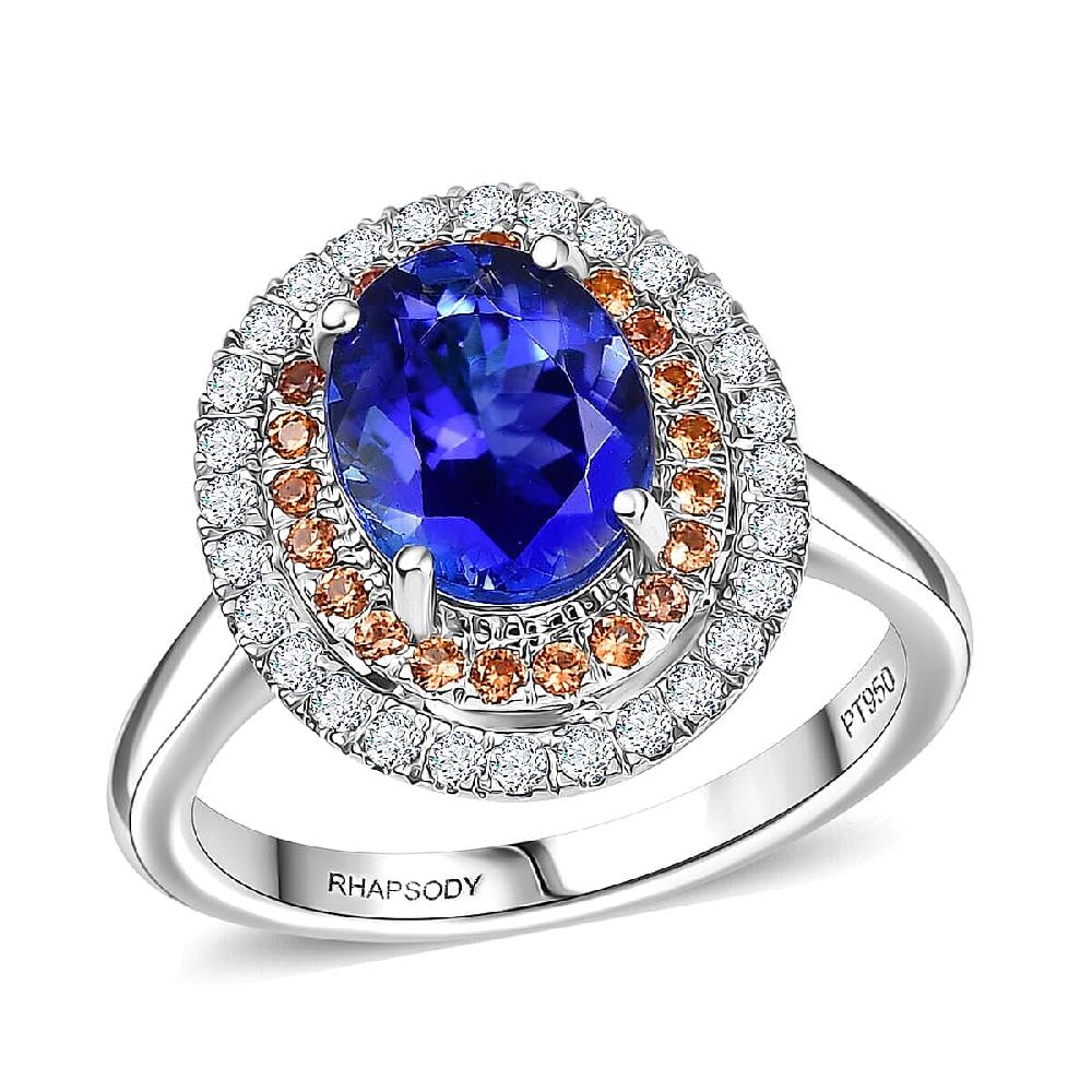Certified Rhapsody AAAA Tanzanite Padparadscha Sapphire Diamond Ring in 950 Platinum 3.00 ctw