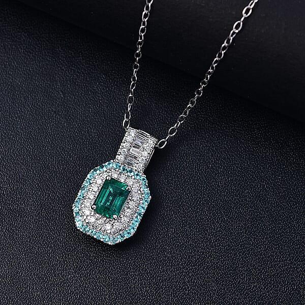 Certified Rhapsody AAAA Zambian Emerald Paraiba Tourmaline And Diamond Pendant Necklace In 950 Platinum 1.75 Ctw (20 Inches) (E-F VS2)