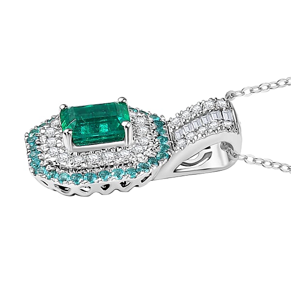 Certified Rhapsody AAAA Zambian Emerald Paraiba Tourmaline And Diamond Pendant Necklace In 950 Platinum 1.75 Ctw (20 Inches) (E-F VS2)