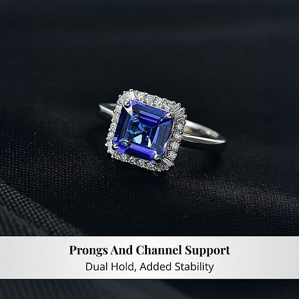 Certified Rhapsody Asscher Cut AAAA Tanzanite Diamond Ring In 950 Platinum 2.86 Ctw