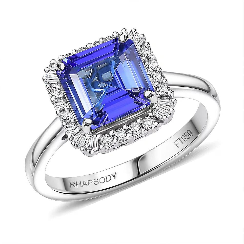 Certified Rhapsody Asscher Cut AAAA Tanzanite Diamond Ring in 950 Platinum 2.86 ctw