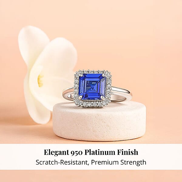 Certified Rhapsody Asscher Cut AAAA Tanzanite Diamond Ring In 950 Platinum 2.86 Ctw