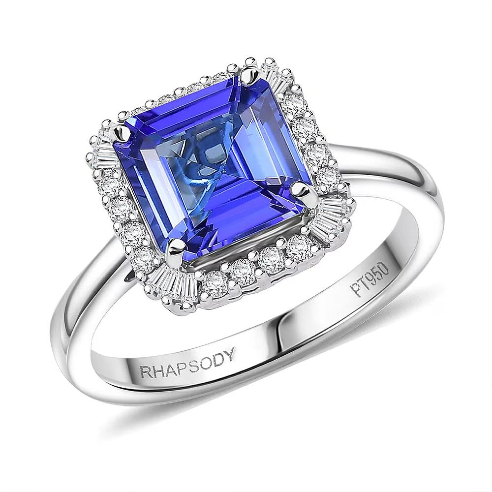Certified Rhapsody Asscher Cut AAAA Tanzanite Diamond Ring in 950 Platinum 2.86 ctw