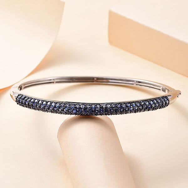 Ceylon Blue Sapphire 4.90 Ctw Bangle Bracelet In Rhodium Over Sterling Silver (6.50 In)
