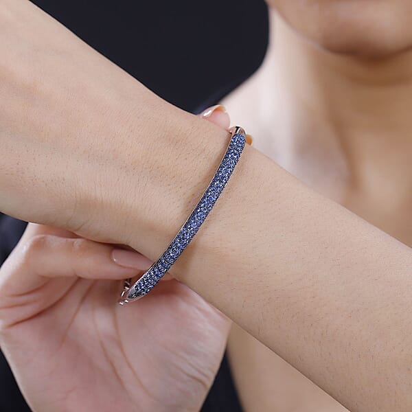 Ceylon Blue Sapphire 4.90 Ctw Bangle Bracelet In Rhodium Over Sterling Silver (6.50 In)