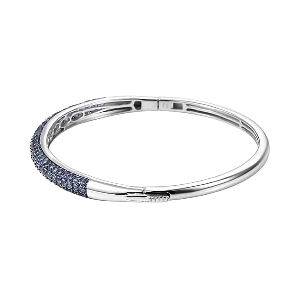 Ceylon Blue Sapphire 4.90 Ctw Bangle Bracelet In Rhodium Over Sterling Silver (6.50 In)