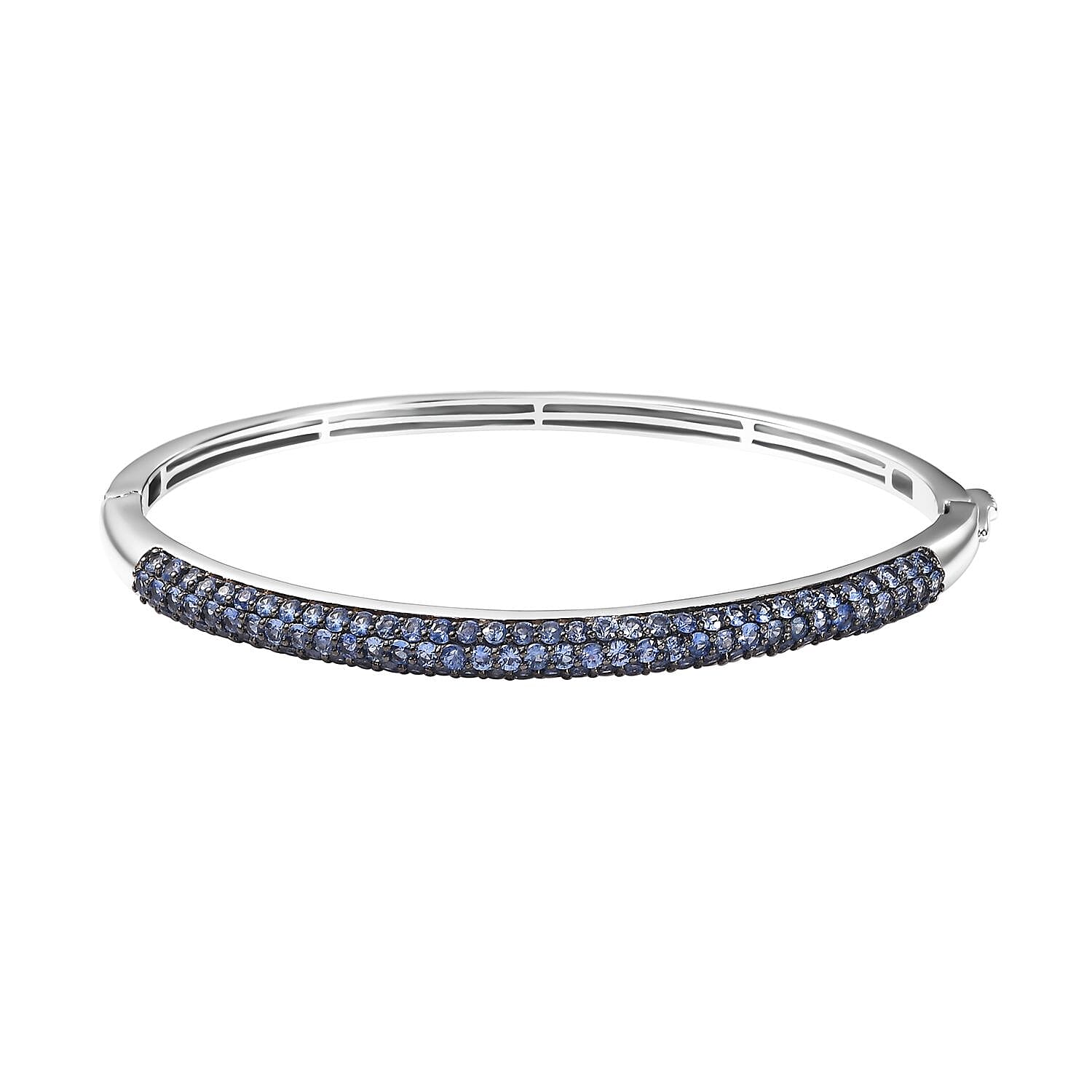Ceylon Blue Sapphire 4.90 ctw Bangle Bracelet in Rhodium Over Sterling Silver (6.50 In)
