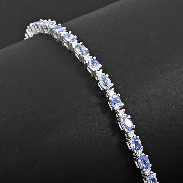 Ceylon Blue Sapphire And Luxuriant Lab Grown Diamond 7.10 Ctw Water Bubbles Bracelet In Rhodium Over Sterling Silver (7.25 In)
