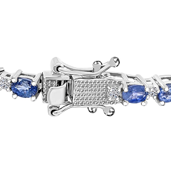Ceylon Blue Sapphire And Luxuriant Lab Grown Diamond 7.10 Ctw Water Bubbles Bracelet In Rhodium Over Sterling Silver (7.25 In)