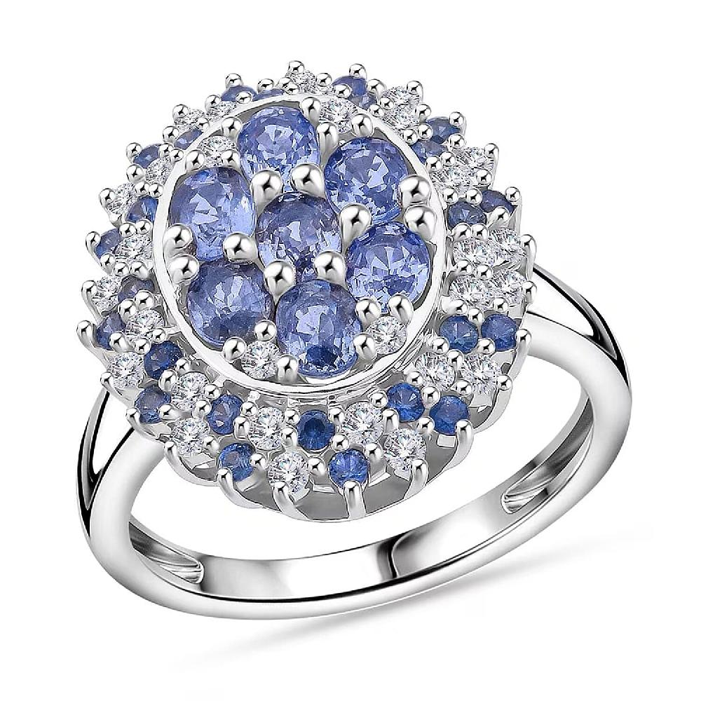 Ceylon Blue Sapphire Moissanite Ring in Rhodium Over Sterling Silver 2.40 ctw