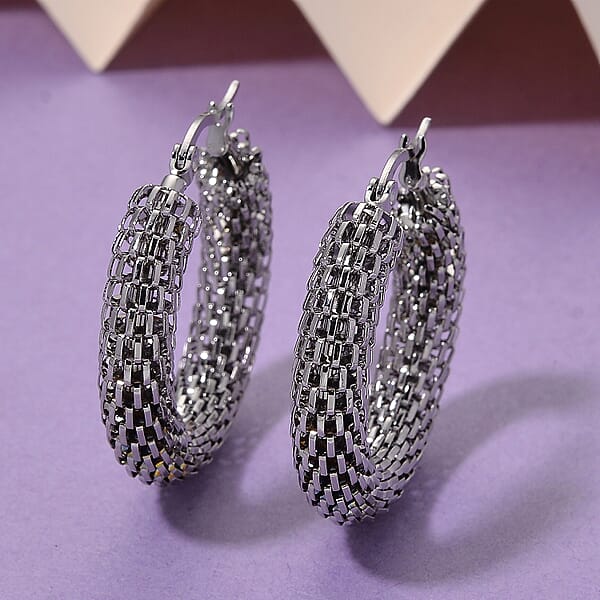 Chainlink Mesh Hoop Earrings In Stainless Steel