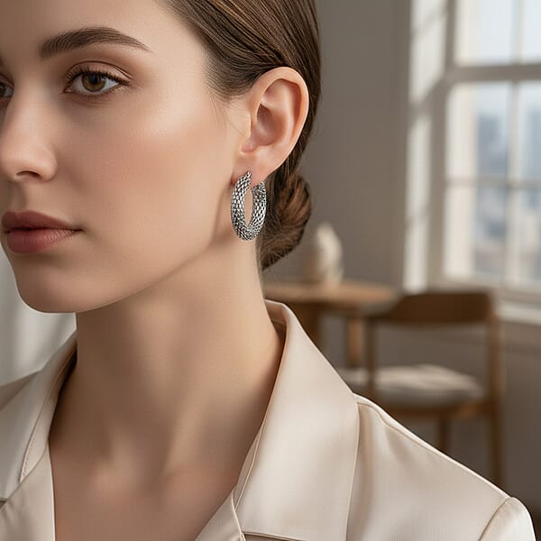 Chainlink Mesh Hoop Earrings In Stainless Steel